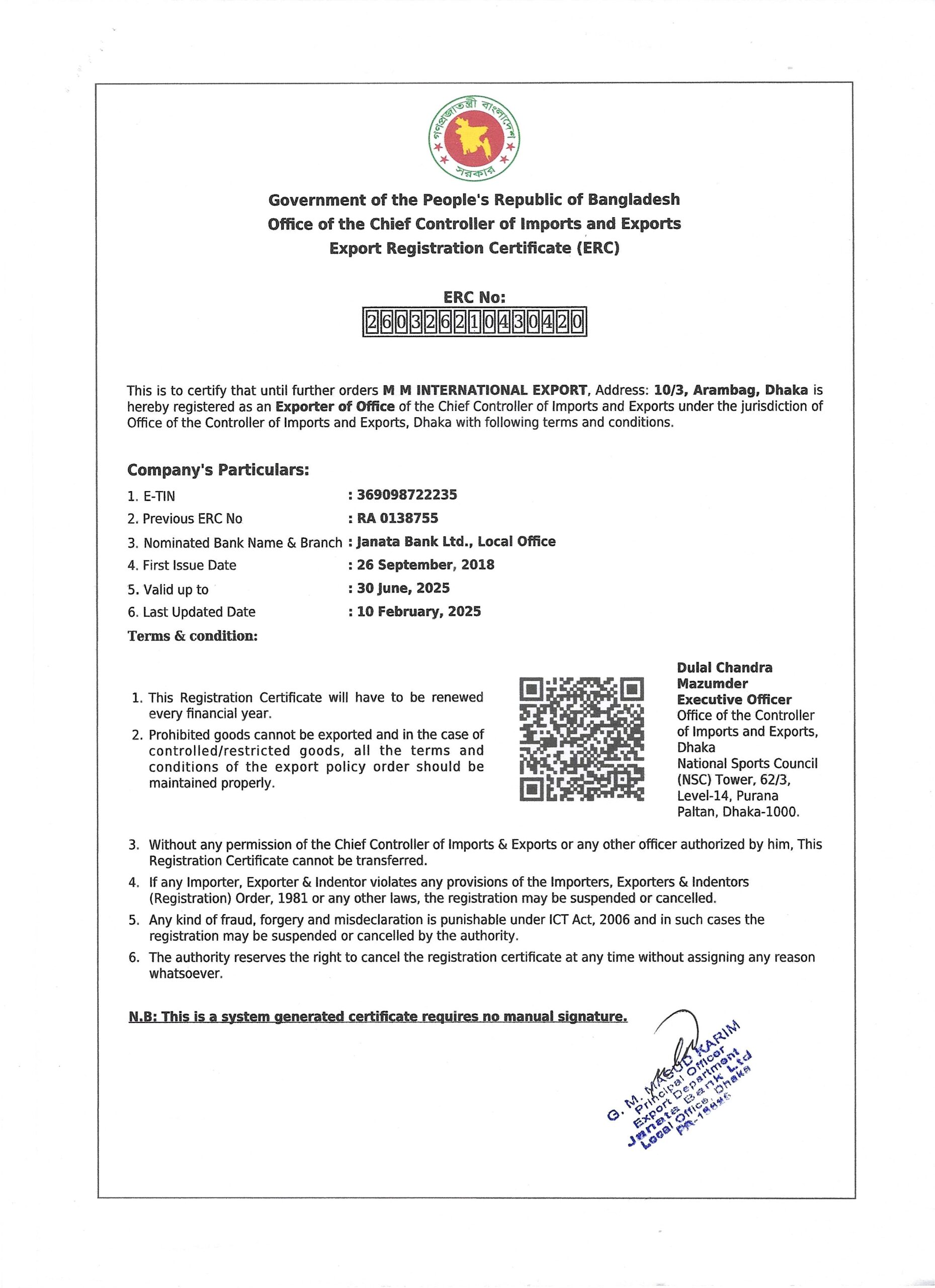 ERC of MM international Export