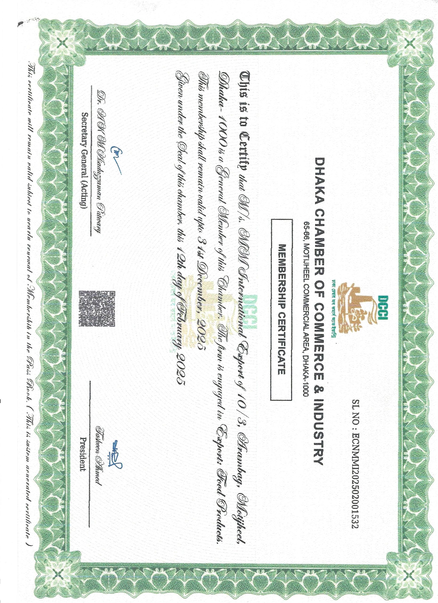 DCCI of MM international export.